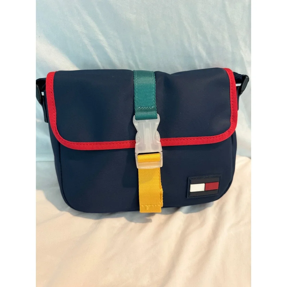 Tommy Hilfiger Navy Blue Nylon Crossbody Messenger Bag Colorblock Buckle Strap